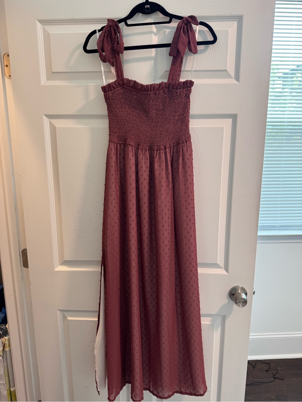 Luxe Mauve Textured Maxi Dress with Tie Straps